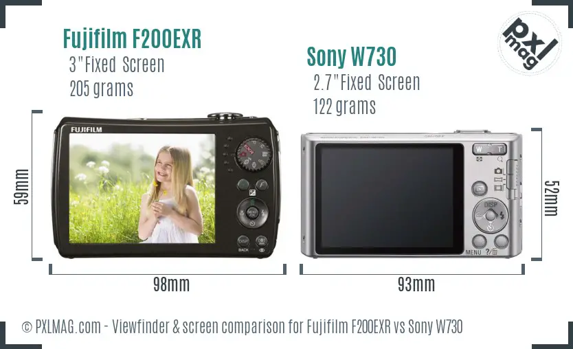 Fujifilm F200EXR vs Sony W730 Screen and Viewfinder comparison