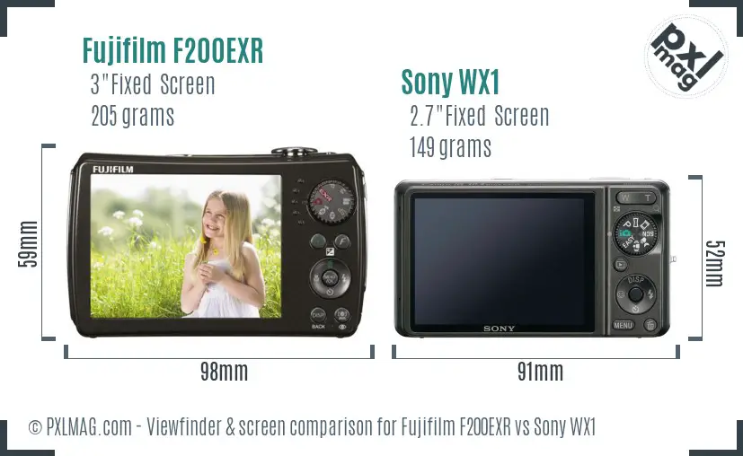 Fujifilm F200EXR vs Sony WX1 Screen and Viewfinder comparison