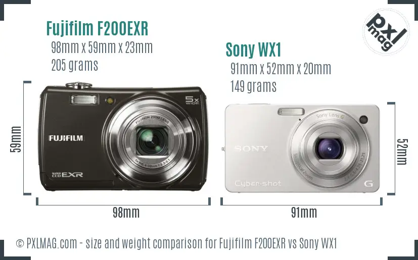 Fujifilm F200EXR vs Sony WX1 size comparison