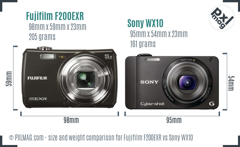 Fujifilm F200EXR vs Sony WX10 size comparison