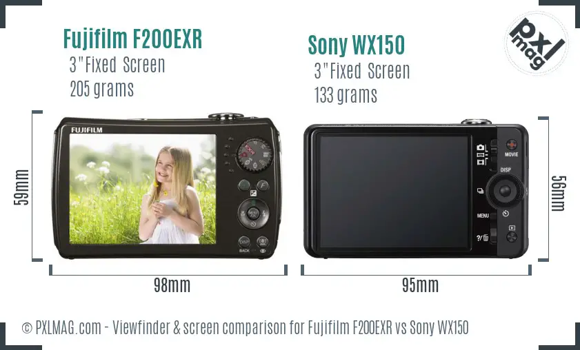 Fujifilm F200EXR vs Sony WX150 Screen and Viewfinder comparison Fujifilm F200EXR vs Sony WX150 Screen and Viewfinder comparison