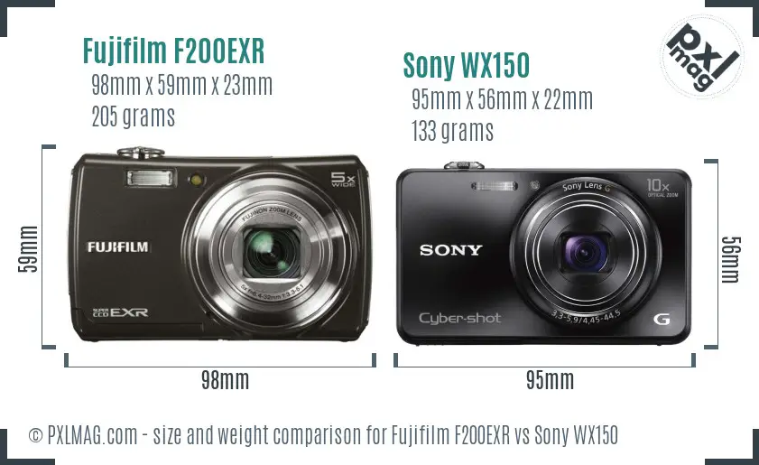 Fujifilm F200EXR vs Sony WX150 size comparison Fujifilm F200EXR vs Sony WX150 size comparison