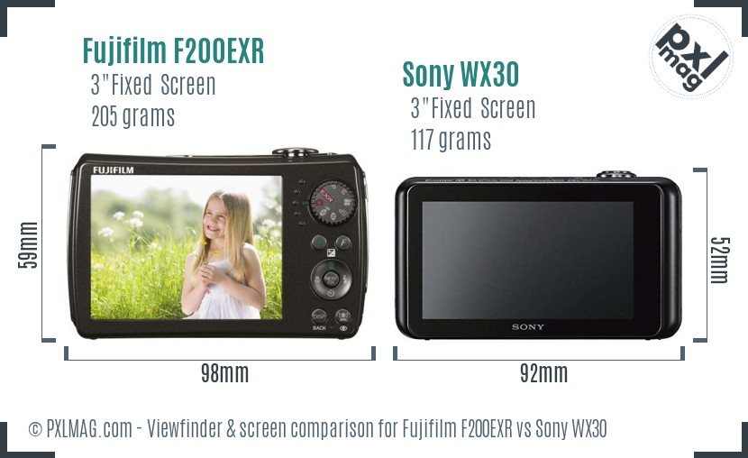 Fujifilm F200EXR vs Sony WX30 Screen and Viewfinder comparison