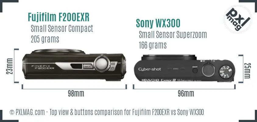 Fujifilm F200EXR vs Sony WX300 top view buttons comparison