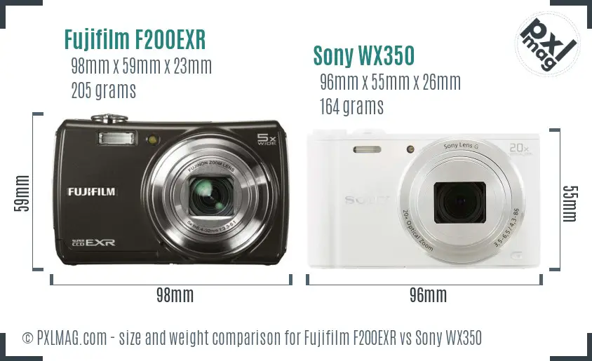 Fujifilm F200EXR vs Sony WX350 size comparison