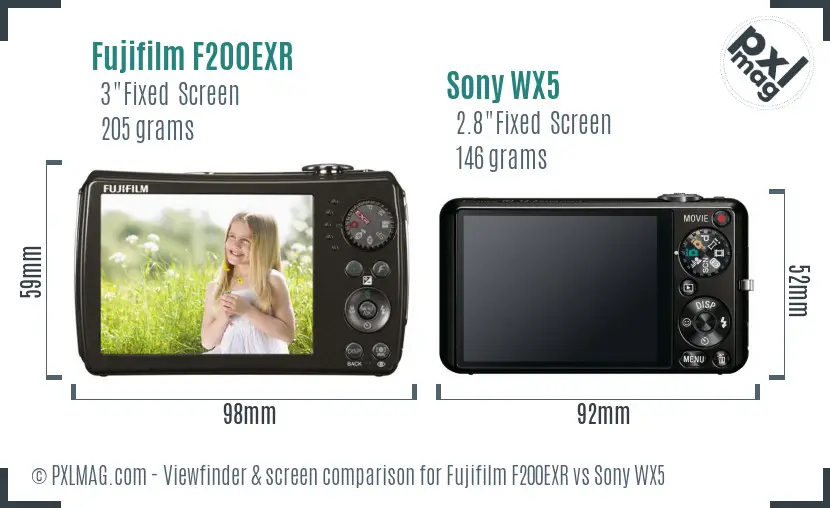 Fujifilm F200EXR vs Sony WX5 Screen and Viewfinder comparison