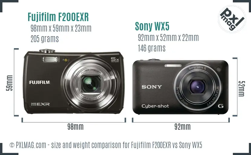 Fujifilm F200EXR vs Sony WX5 size comparison