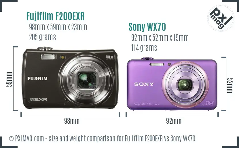 Fujifilm F200EXR vs Sony WX70 size comparison