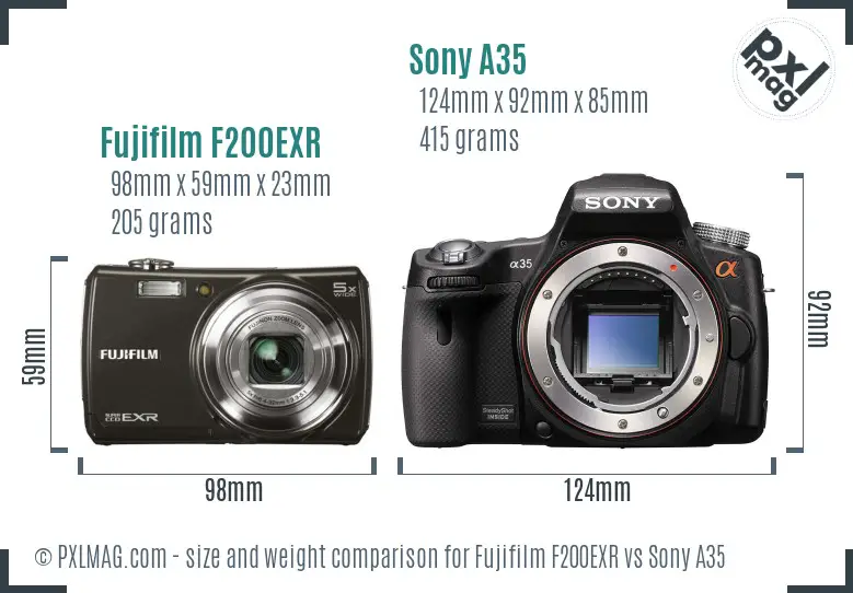 Fujifilm F200EXR vs Sony A35 size comparison