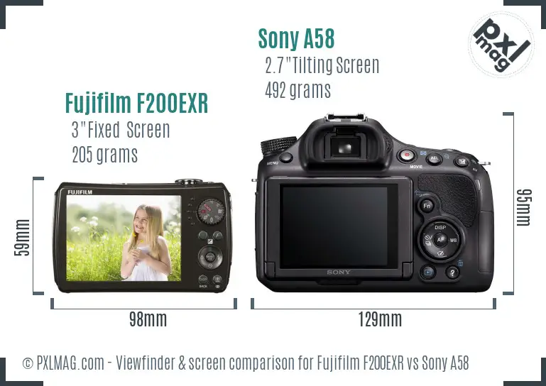 Fujifilm F200EXR vs Sony A58 Screen and Viewfinder comparison