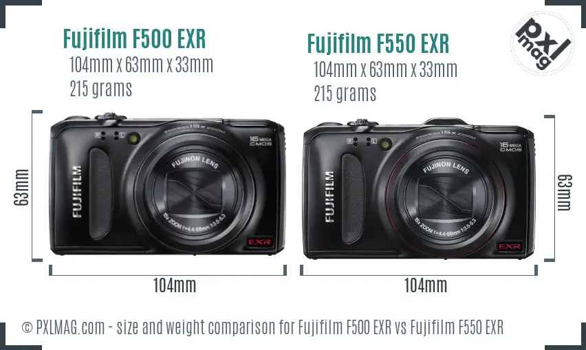 Fujifilm F500 EXR vs Fujifilm F550 EXR size comparison