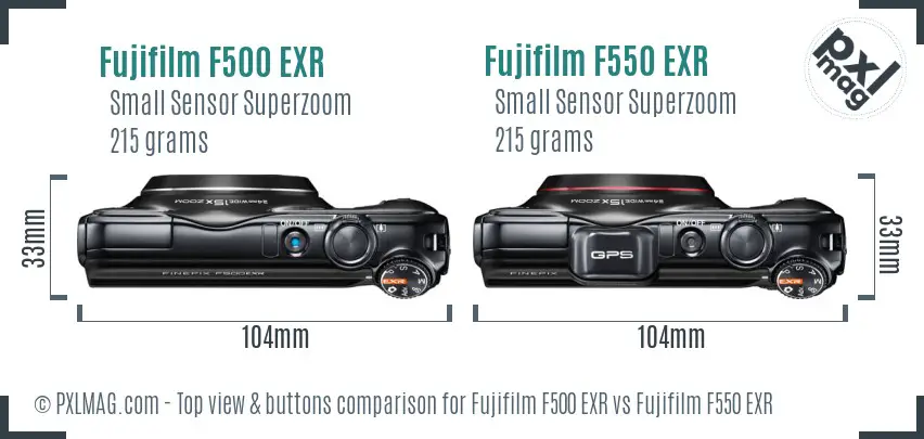 Fujifilm F500 EXR vs Fujifilm F550 EXR top view buttons comparison