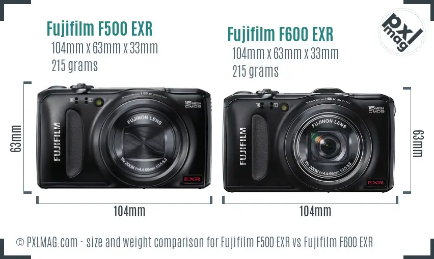 Fujifilm F500 EXR vs Fujifilm F600 EXR size comparison