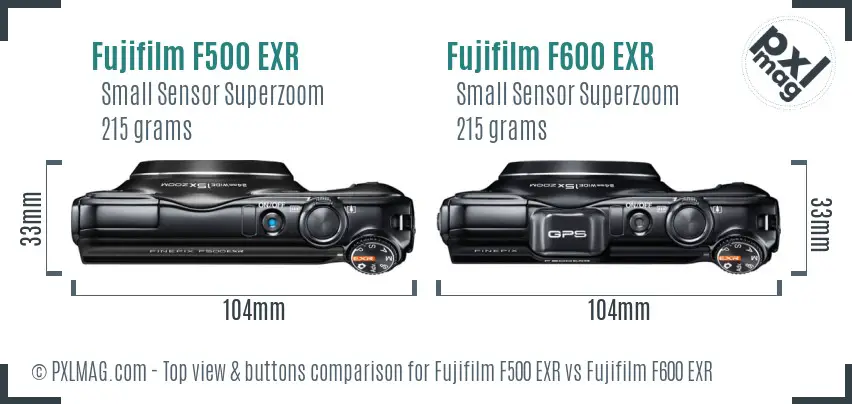 Fujifilm F500 EXR vs Fujifilm F600 EXR top view buttons comparison