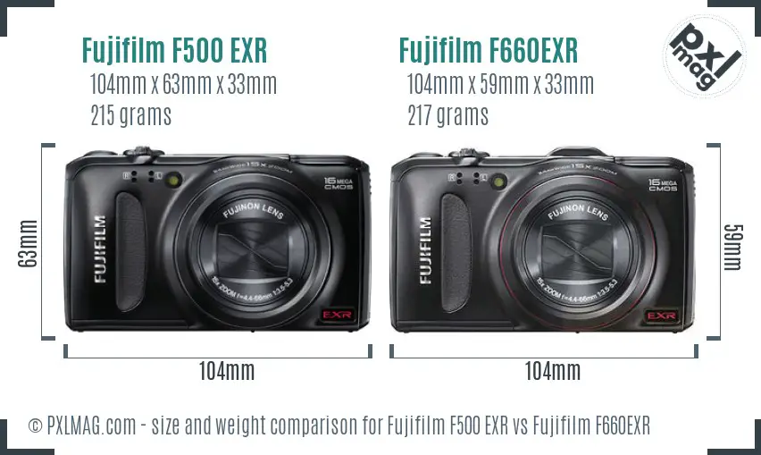 Fujifilm F500 EXR vs Fujifilm F660EXR size comparison