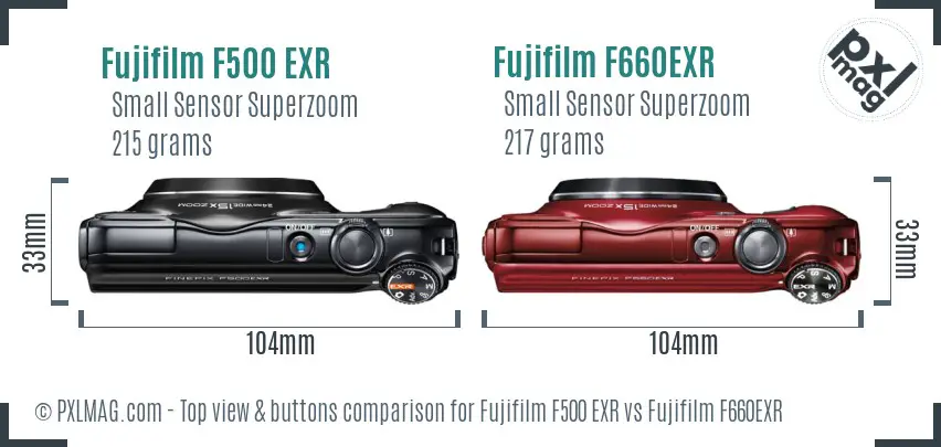 Fujifilm F500 EXR vs Fujifilm F660EXR top view buttons comparison