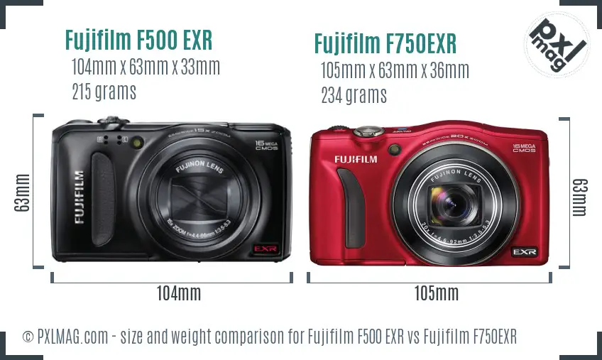 Fujifilm F500 EXR vs Fujifilm F750EXR size comparison