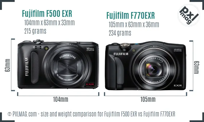 Fujifilm F500 EXR vs Fujifilm F770EXR size comparison