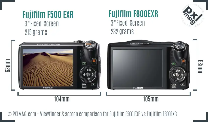 Fujifilm F500 EXR vs Fujifilm F800EXR Screen and Viewfinder comparison