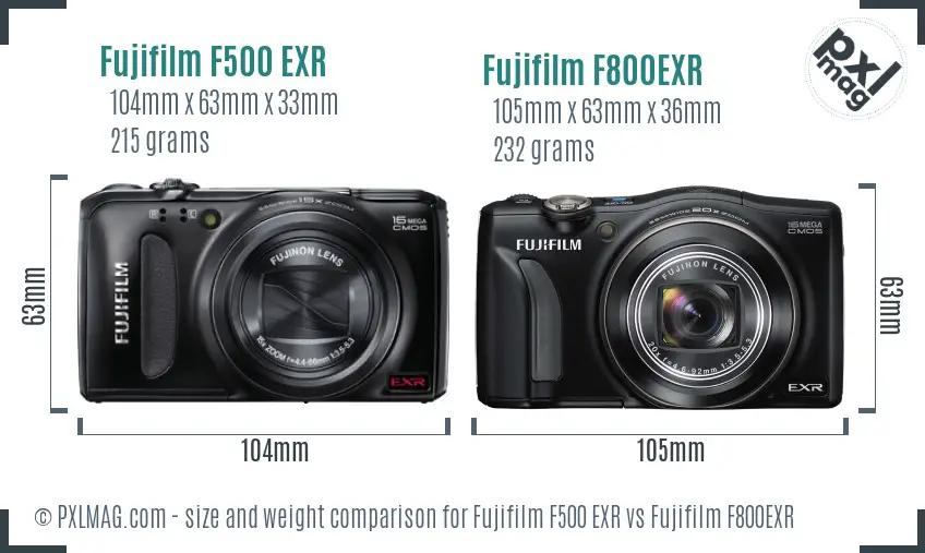 Fujifilm F500 EXR vs Fujifilm F800EXR size comparison