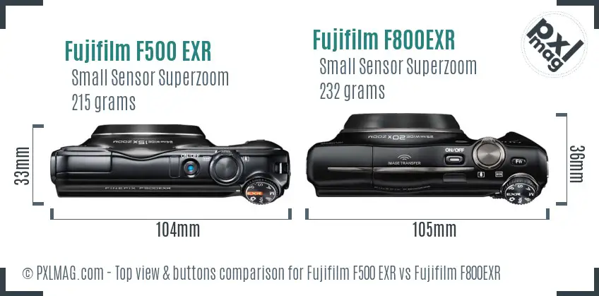 Fujifilm F500 EXR vs Fujifilm F800EXR top view buttons comparison