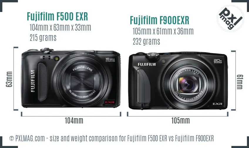 Fujifilm F500 EXR vs Fujifilm F900EXR size comparison