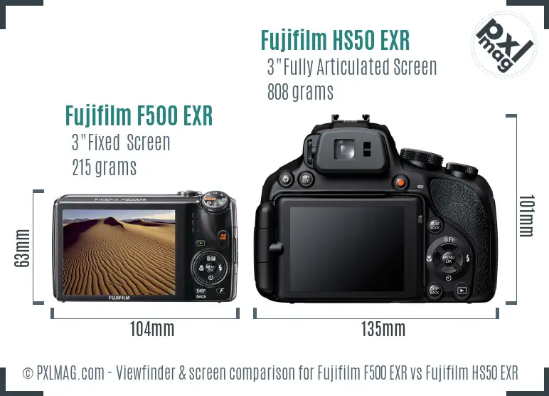 Fujifilm F500 EXR vs Fujifilm HS50 EXR Screen and Viewfinder comparison