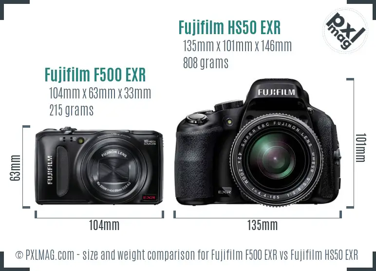 Fujifilm F500 EXR vs Fujifilm HS50 EXR size comparison