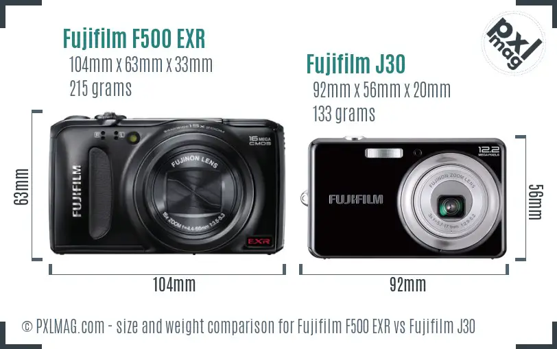 Fujifilm F500 EXR vs Fujifilm J30 size comparison Fujifilm F500 EXR vs Fujifilm J30 size comparison