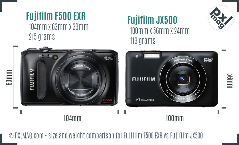 Fujifilm F500 EXR vs Fujifilm JX500 size comparison Fujifilm F500 EXR vs Fujifilm JX500 size comparison
