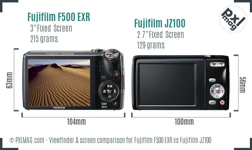 Fujifilm F500 EXR vs Fujifilm JZ100 Screen and Viewfinder comparison