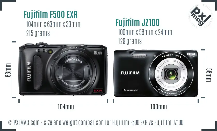 Fujifilm F500 EXR vs Fujifilm JZ100 size comparison