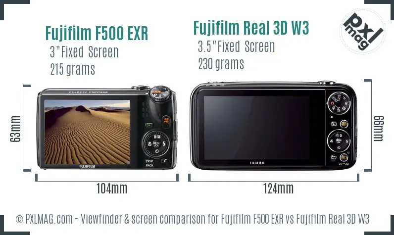 Fujifilm F500 EXR vs Fujifilm Real 3D W3 Screen and Viewfinder comparison