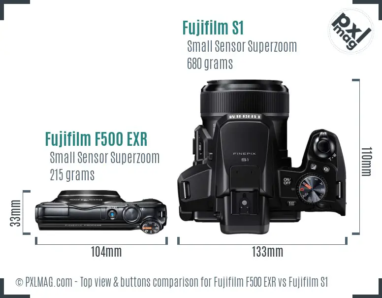 Fujifilm F500 EXR vs Fujifilm S1 top view buttons comparison
