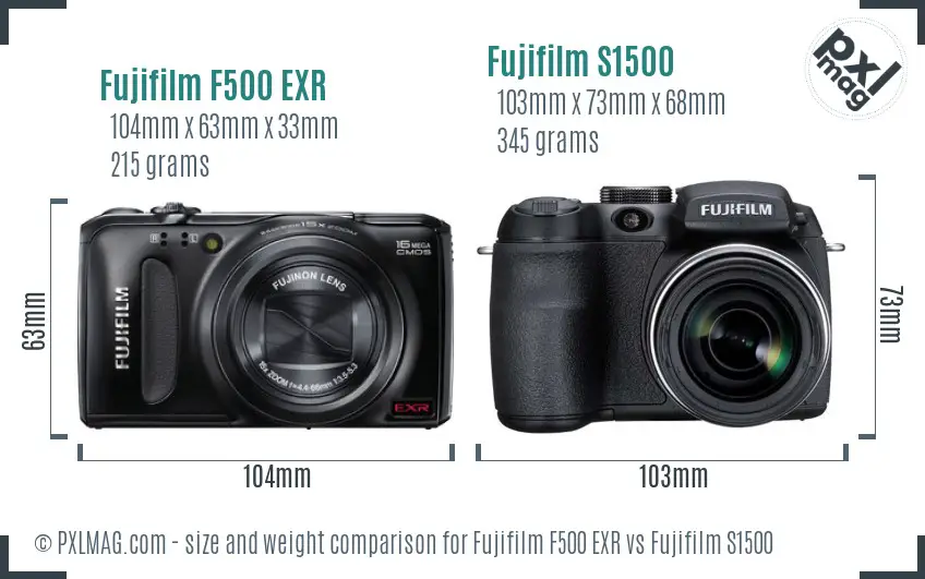 Fujifilm F500 EXR vs Fujifilm S1500 size comparison