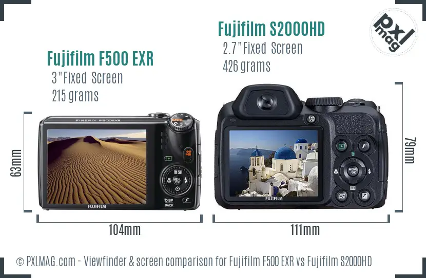 Fujifilm F500 EXR vs Fujifilm S2000HD Screen and Viewfinder comparison