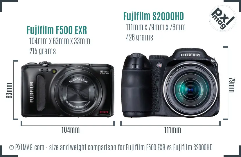 Fujifilm F500 EXR vs Fujifilm S2000HD size comparison