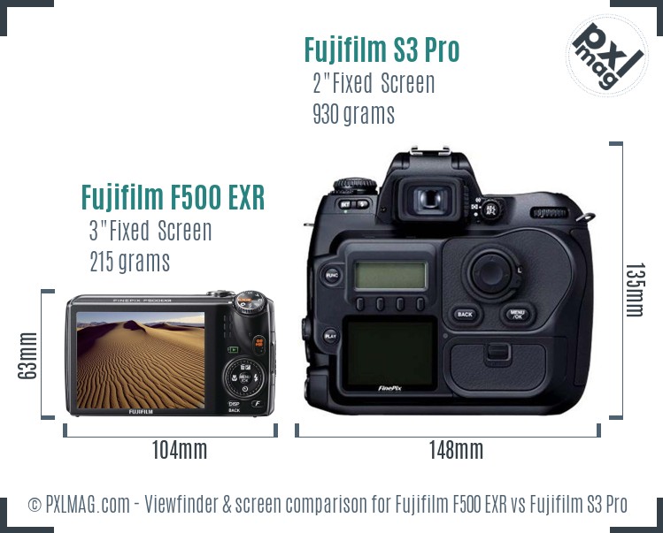 Fujifilm F500 EXR vs Fujifilm S3 Pro Screen and Viewfinder comparison
