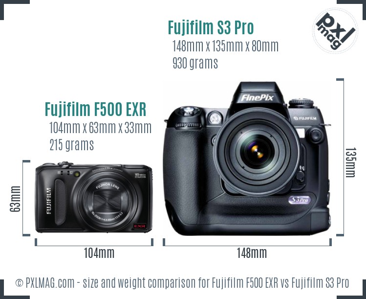 Fujifilm F500 EXR vs Fujifilm S3 Pro size comparison