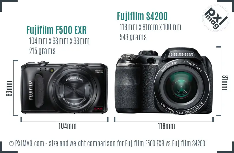 Fujifilm F500 EXR vs Fujifilm S4200 size comparison