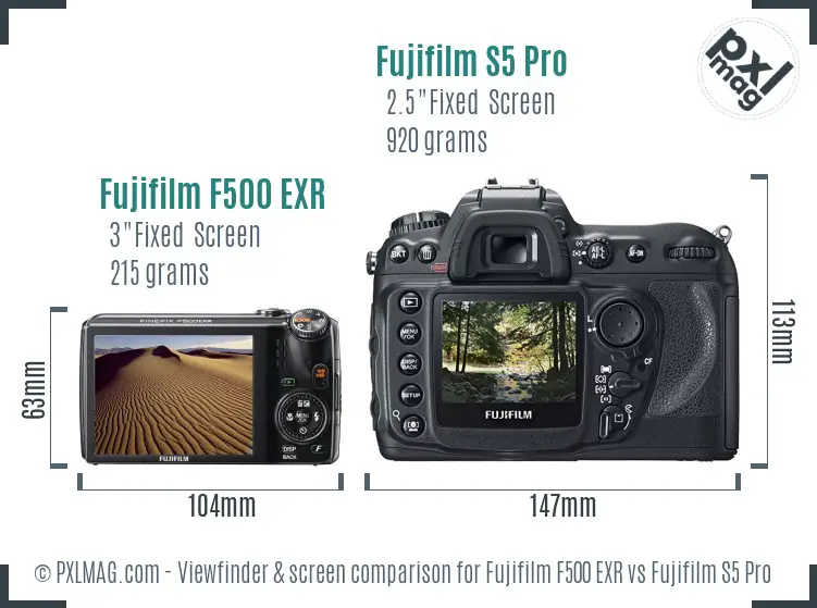 Fujifilm F500 EXR vs Fujifilm S5 Pro Screen and Viewfinder comparison