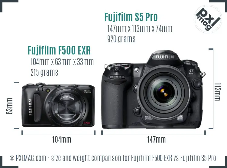 Fujifilm F500 EXR vs Fujifilm S5 Pro size comparison