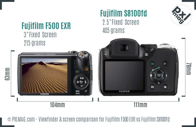 Fujifilm F500 EXR vs Fujifilm S8100fd Screen and Viewfinder comparison