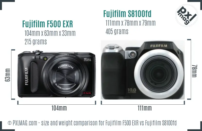 Fujifilm F500 EXR vs Fujifilm S8100fd size comparison