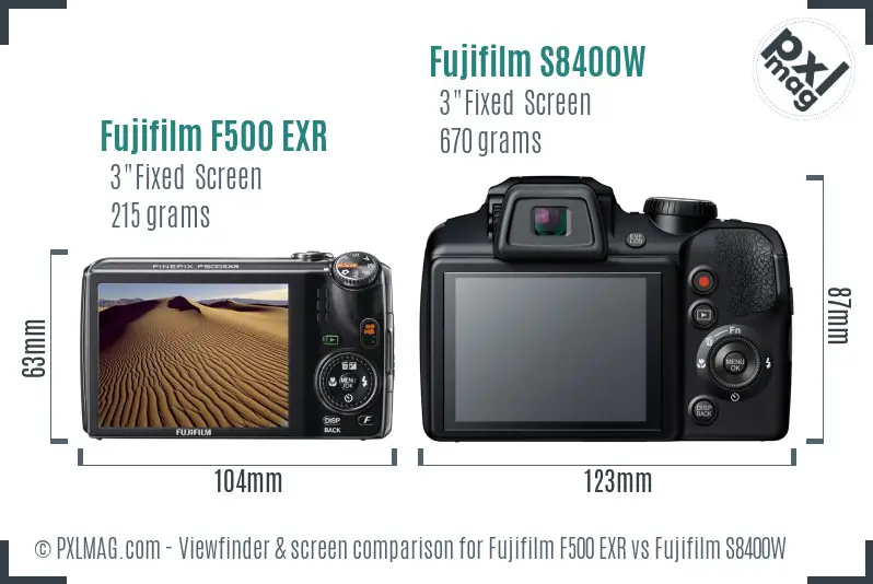 Fujifilm F500 EXR vs Fujifilm S8400W Screen and Viewfinder comparison