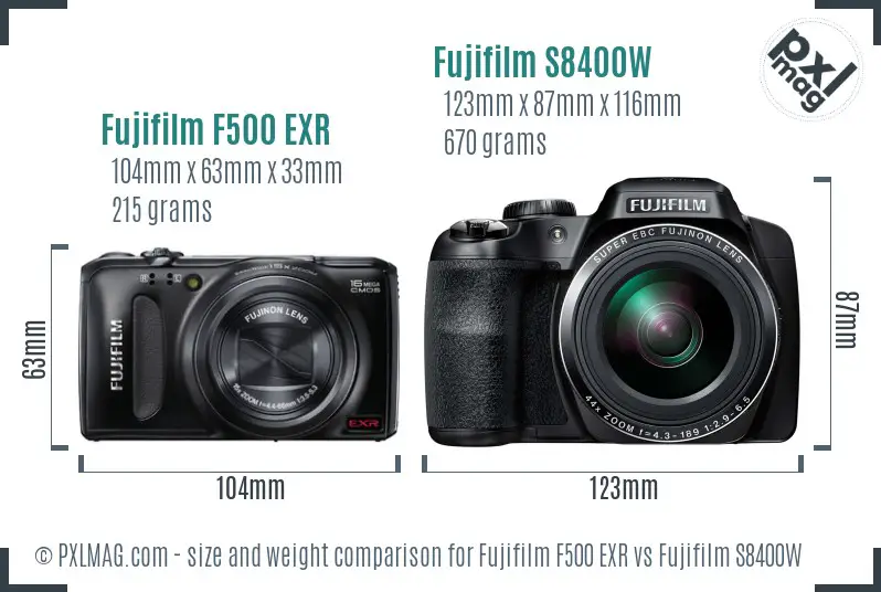 Fujifilm F500 EXR vs Fujifilm S8400W size comparison