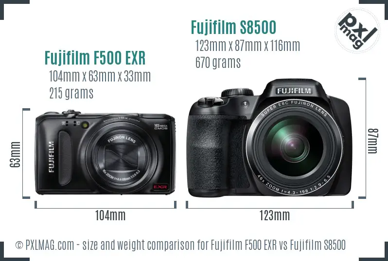 Fujifilm F500 EXR vs Fujifilm S8500 size comparison