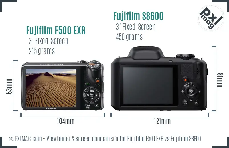 Fujifilm F500 EXR vs Fujifilm S8600 Screen and Viewfinder comparison