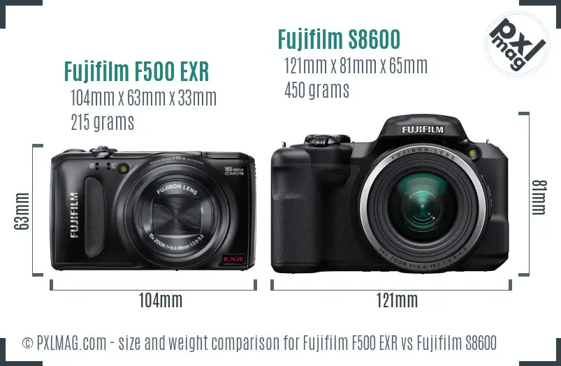 Fujifilm F500 EXR vs Fujifilm S8600 size comparison