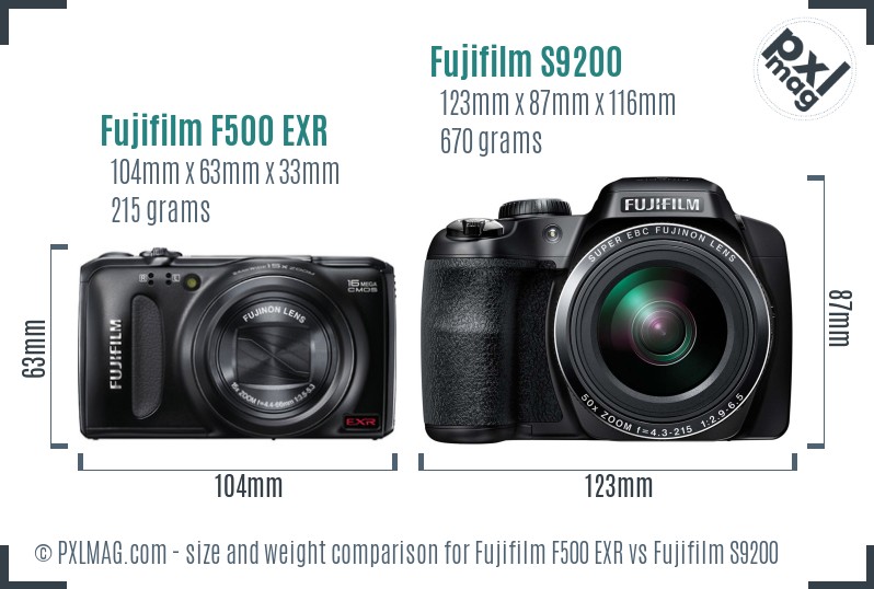 Fujifilm F500 EXR vs Fujifilm S9200 size comparison Fujifilm F500 EXR vs Fujifilm S9200 size comparison